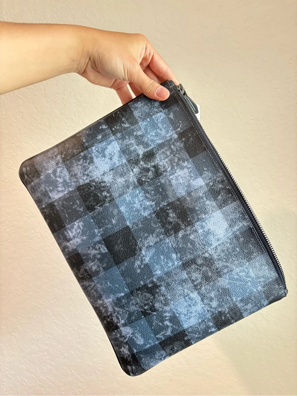 COACH Black and Gray Check Tablet Travel Pouch